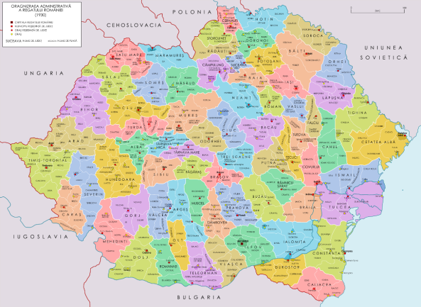 Mappa politica della Romania nel 1930